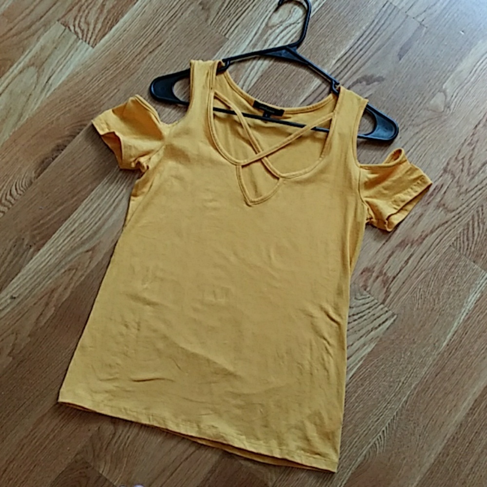 Yellow cold shoulder tee